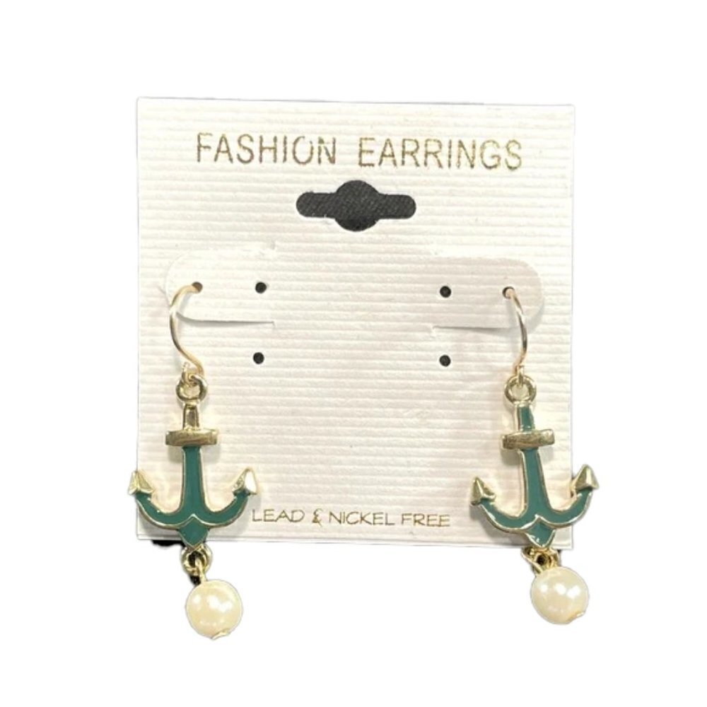 👋 3/$15 VINTAGE GOLD TONE ANCHOR PEARL EARRINGS